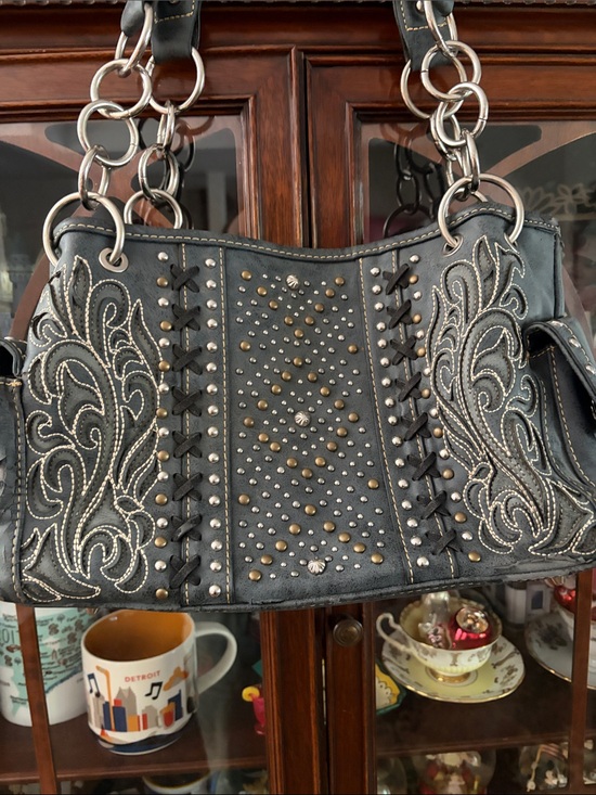 Montana west Handbags - Montana West Black Embroidered Studded Shoulder Bag with Chain Straps